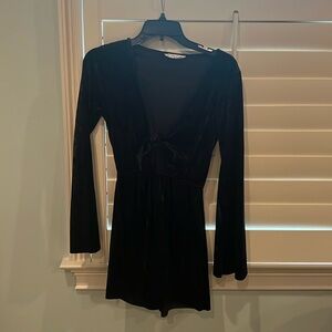 long sleeve black velvet romper